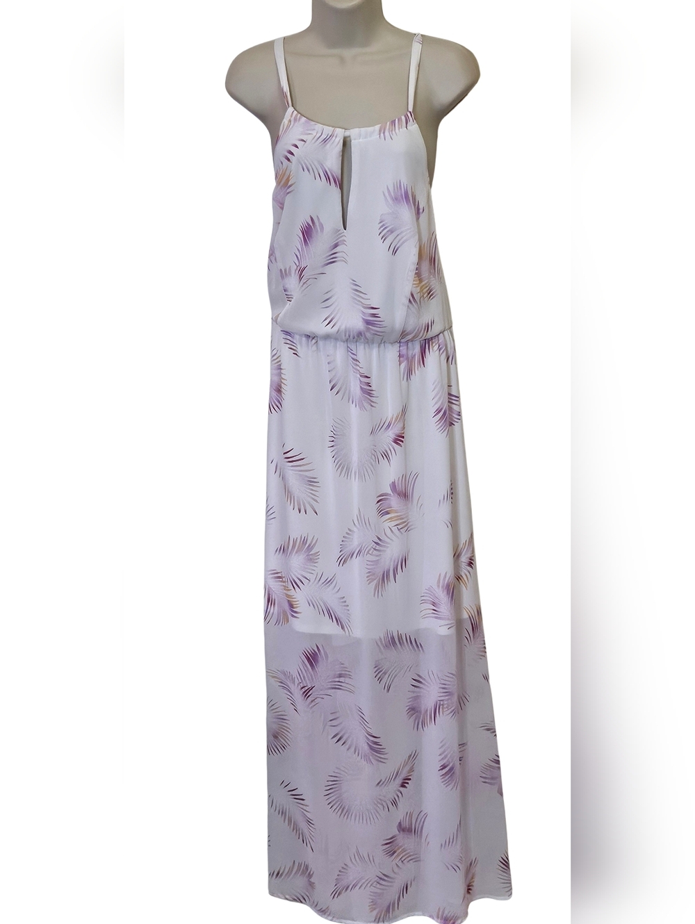 Torrid White/Plum Feather Print Sleeveless High Neck Maxi Dress,Size 1 (1X)